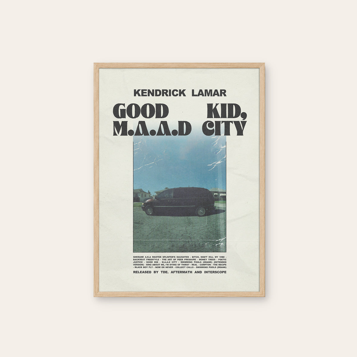 Kendrick Lamar Good Kid, M.A.A.D City Van Edition album poster — natural wood frame