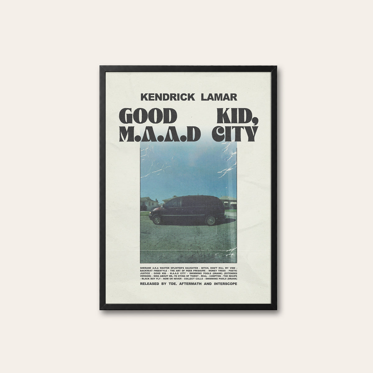 Kendrick Lamar Good Kid, M.A.A.D City Van Edition album poster — black frame