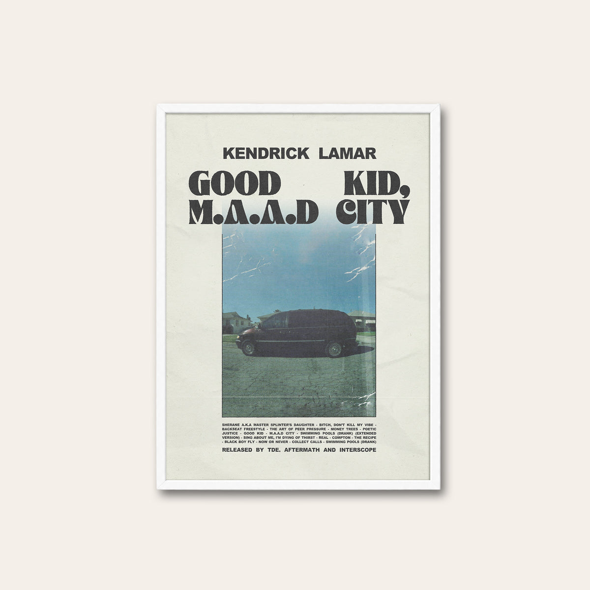 Kendrick Lamar Good Kid, M.A.A.D City Van Edition album poster — white frame
