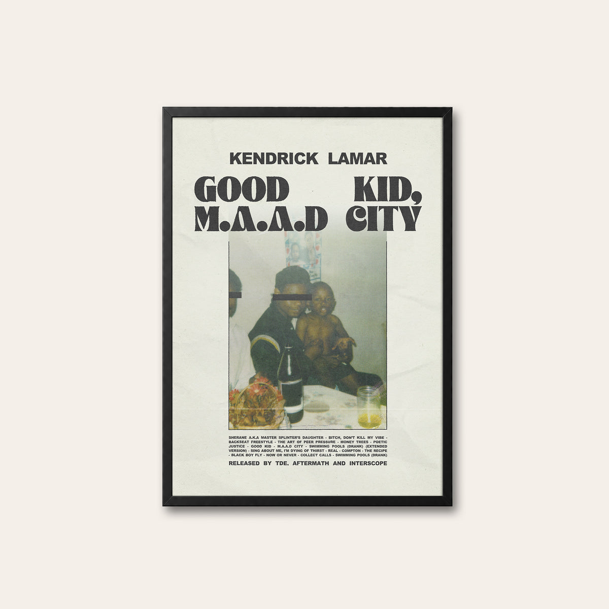 Kendrick Lamar Good Kid, M.A.A.D City Family Portrait Edition album poster — black frame
