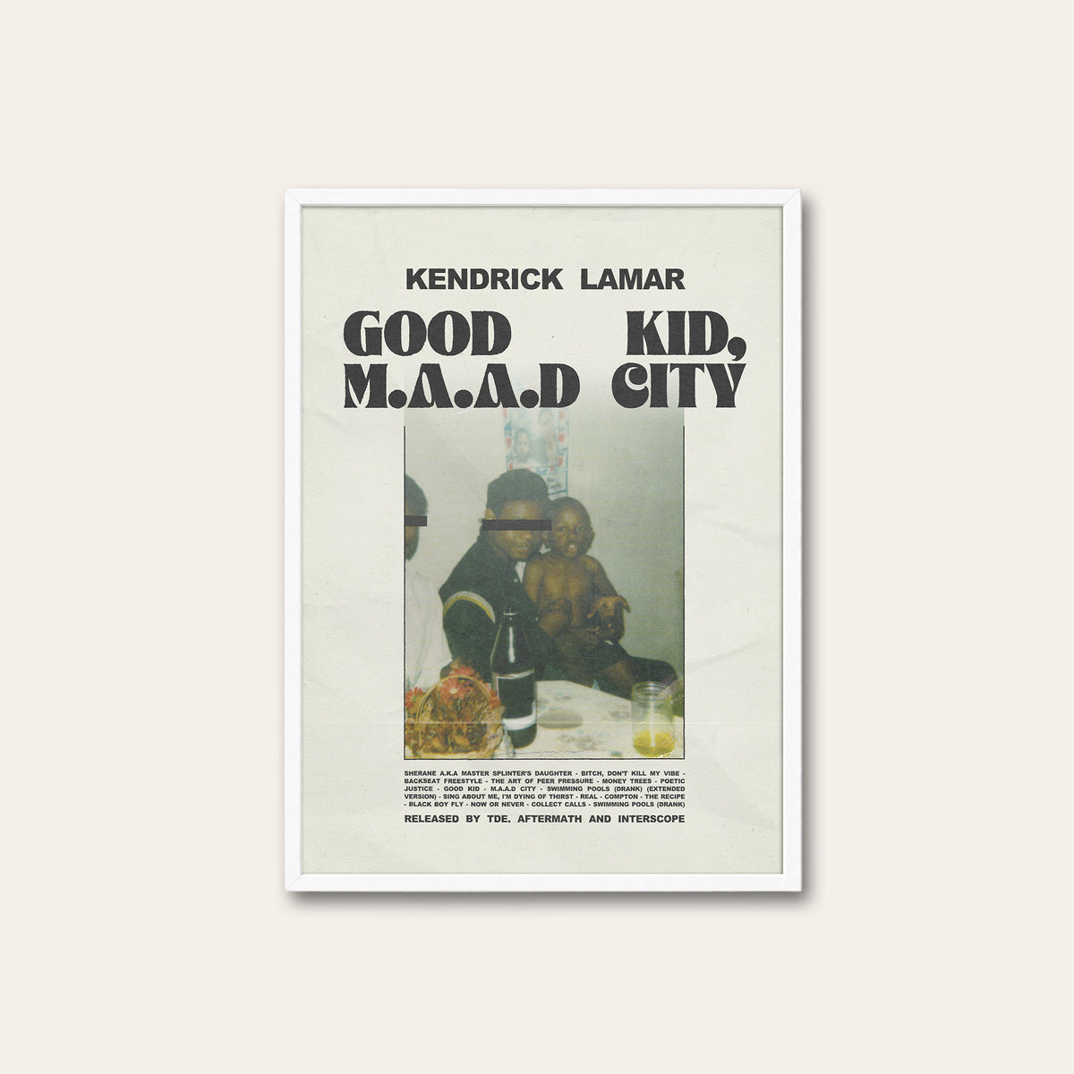 Kendrick Lamar Good Kid, M.A.A.D City Family Portrait Edition album poster — white frame