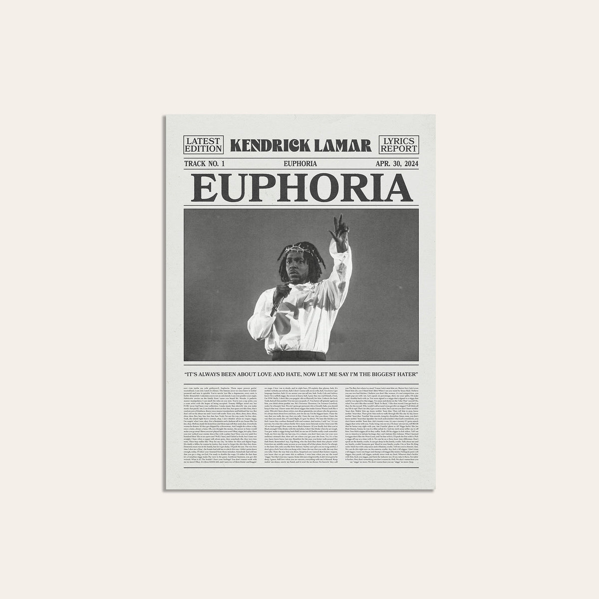 Kendrick Lamar Euphoria newspaper poster — unframed print