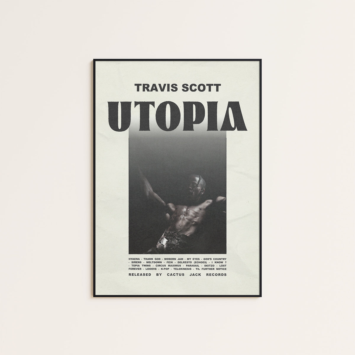 Travis Scott Utopia newspaper poster, Headline — black frame display