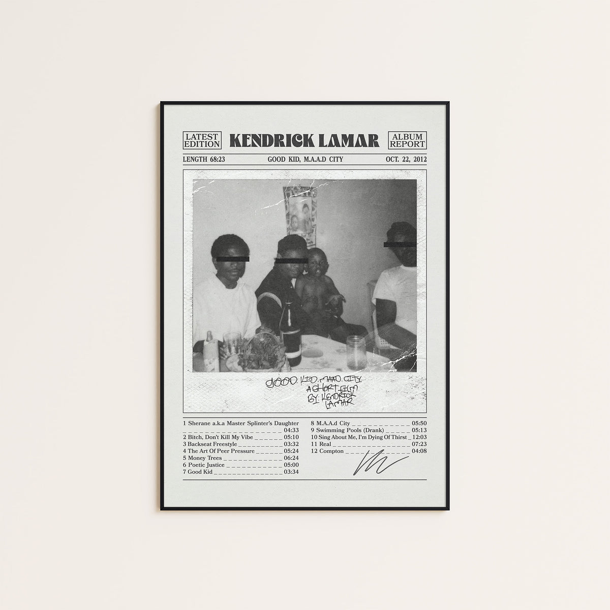 Kendrick Lamar Good Kid, M.A.A.D City Album Report album poster — black frame display