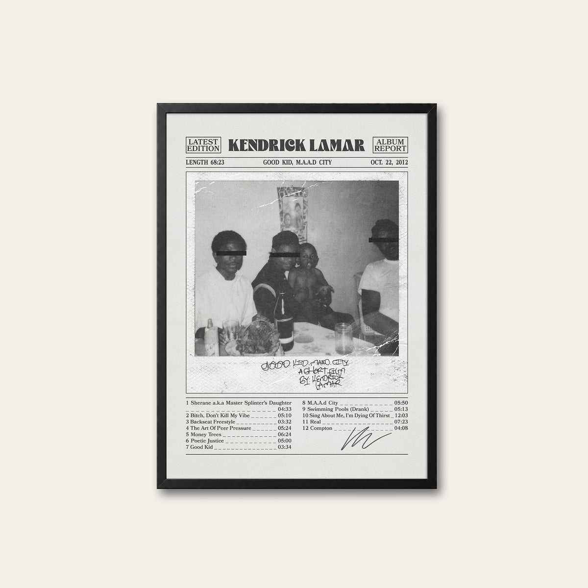 Kendrick Lamar Good Kid, M.A.A.D City Album Report album poster — black frame