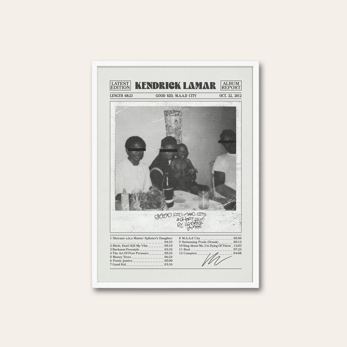 Kendrick Lamar Good Kid, M.A.A.D City Album Report album poster — white frame