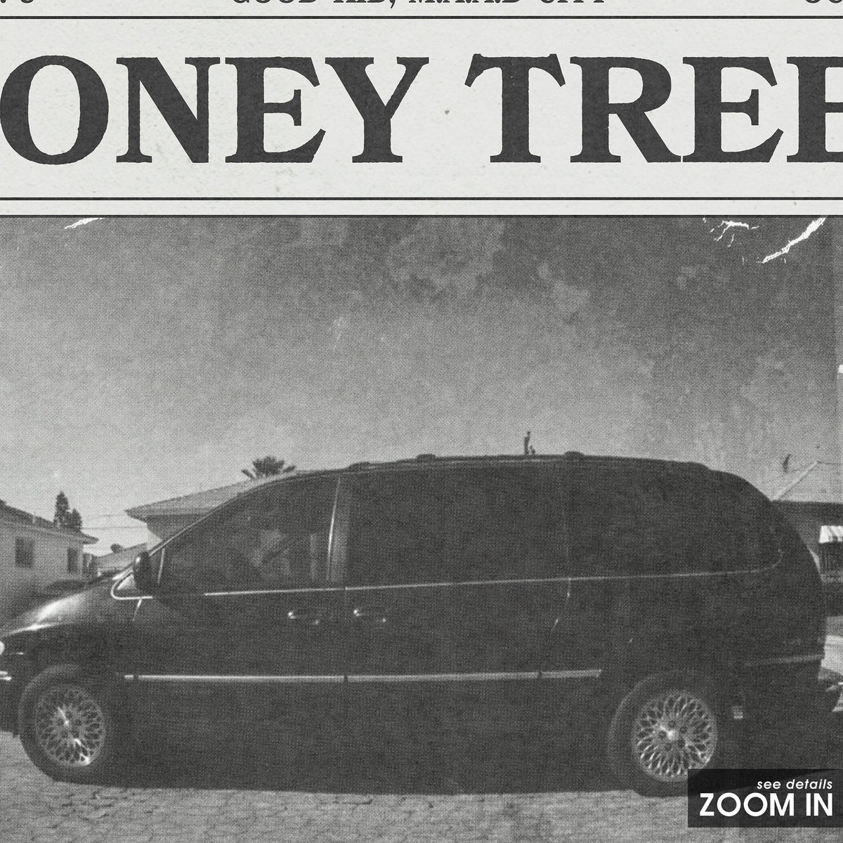 Kendrick Lamar Money Trees newspaper poster — close-up detail