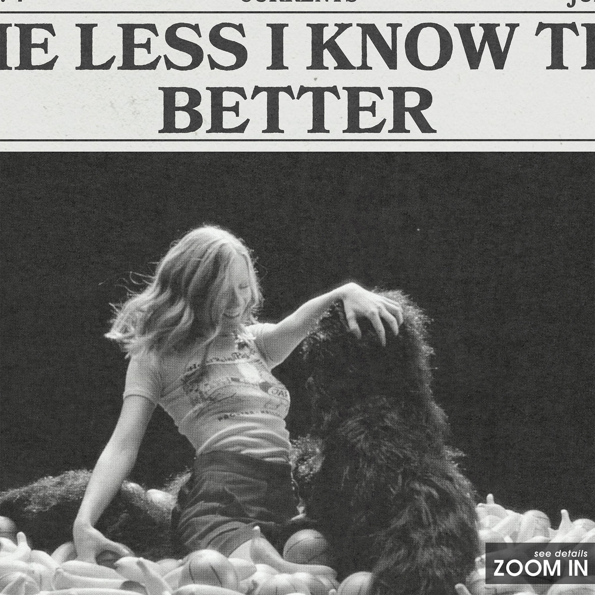 Tame Impala The Less I Know the Better Monochrome Ball Pit newspaper poster — close-up detail