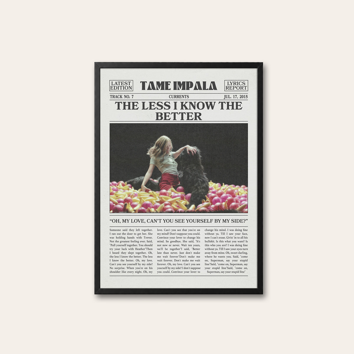 Tame Impala The Less I Know the Better Color Ball Pit newspaper poster — black frame