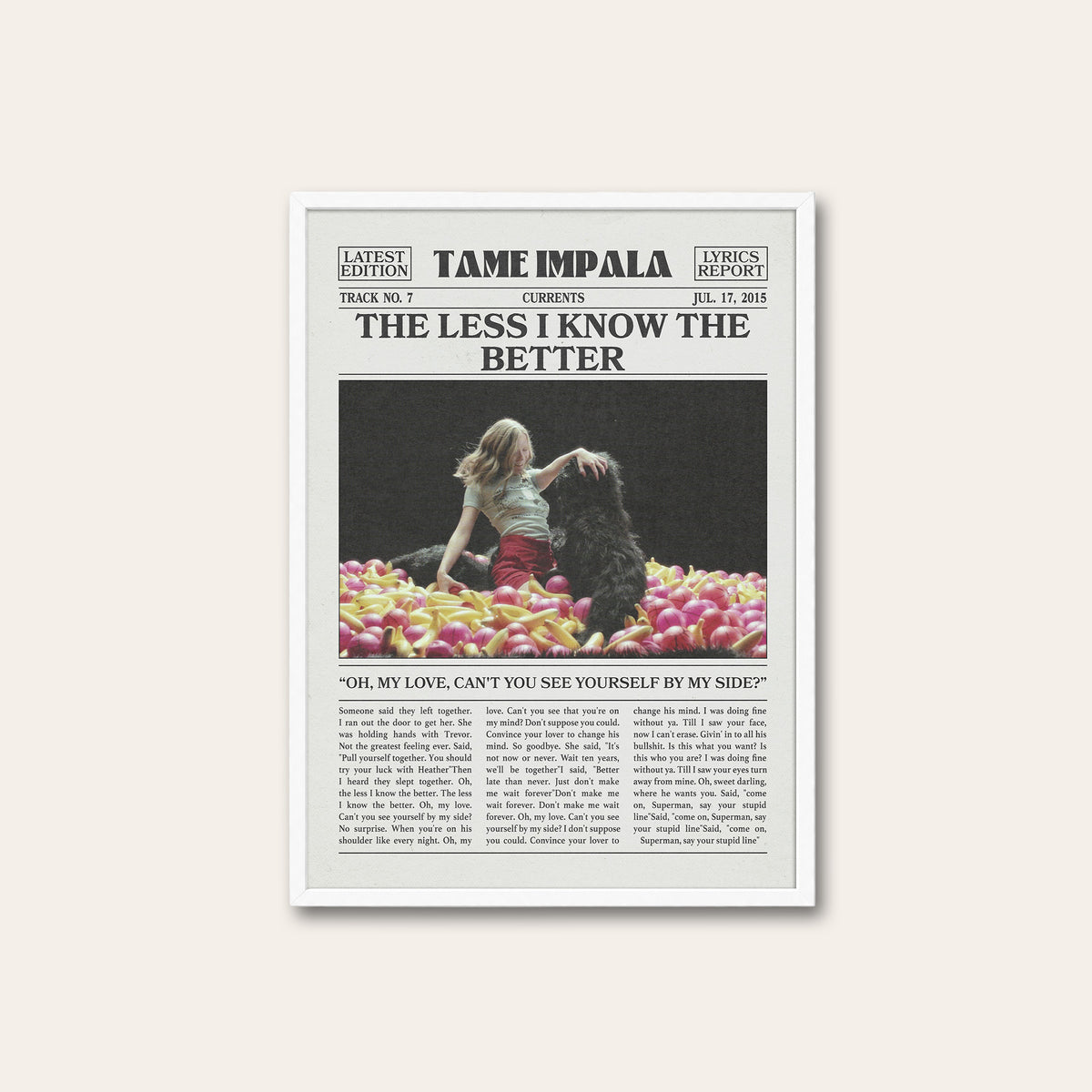 Tame Impala The Less I Know the Better Color Ball Pit newspaper poster — white frame