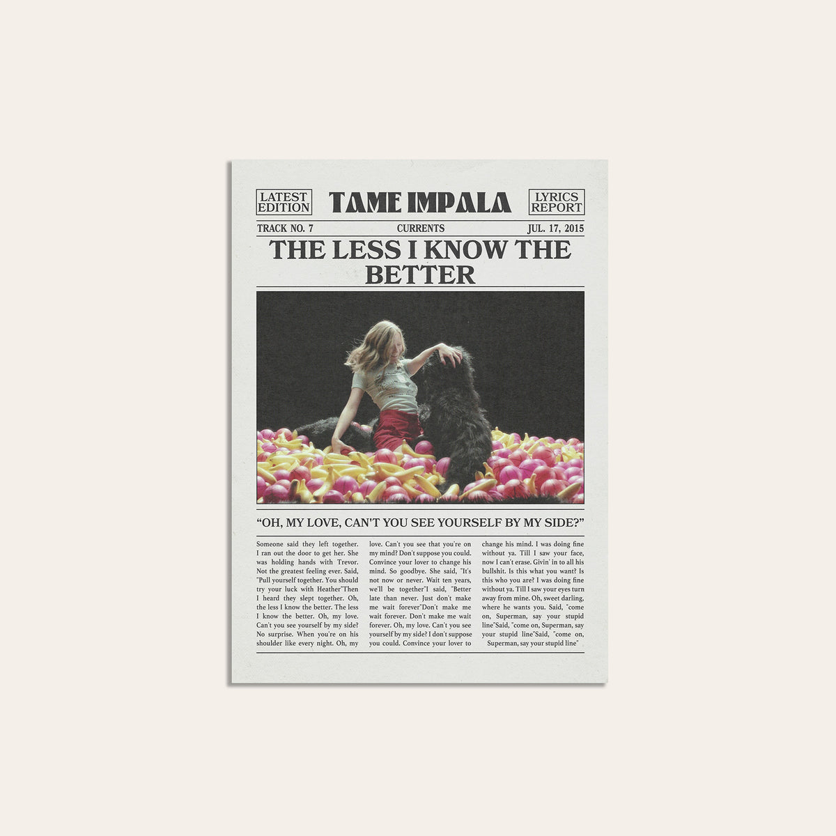Tame Impala The Less I Know the Better Color Ball Pit newspaper poster — unframed print