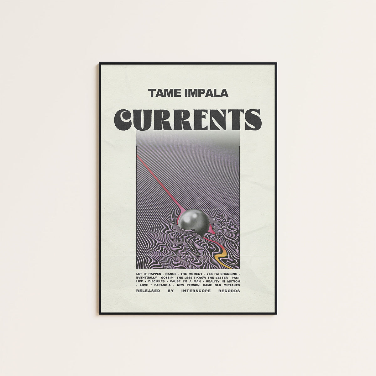 Tame Impala Currents Minimal Album Edition album poster — black frame display