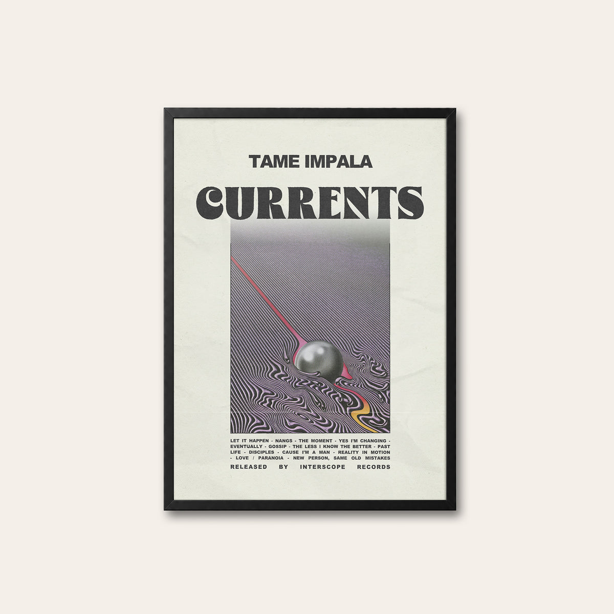 Tame Impala Currents Minimal Album Edition album poster — black frame