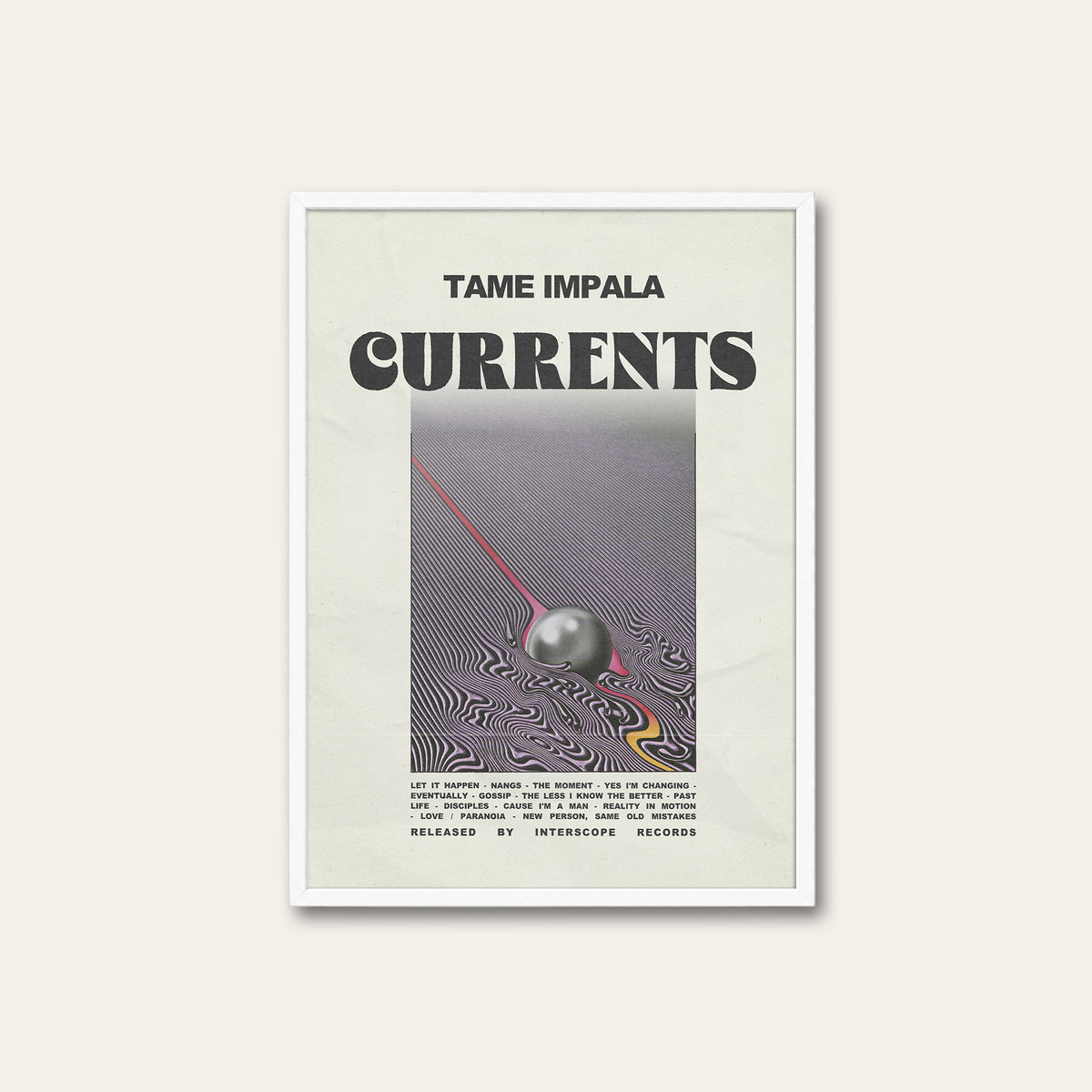 Tame Impala Currents Minimal Album Edition album poster — white frame