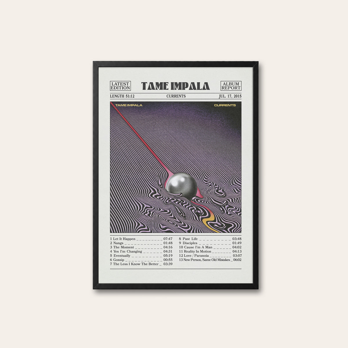 Tame Impala Currents Album Report album poster — black frame