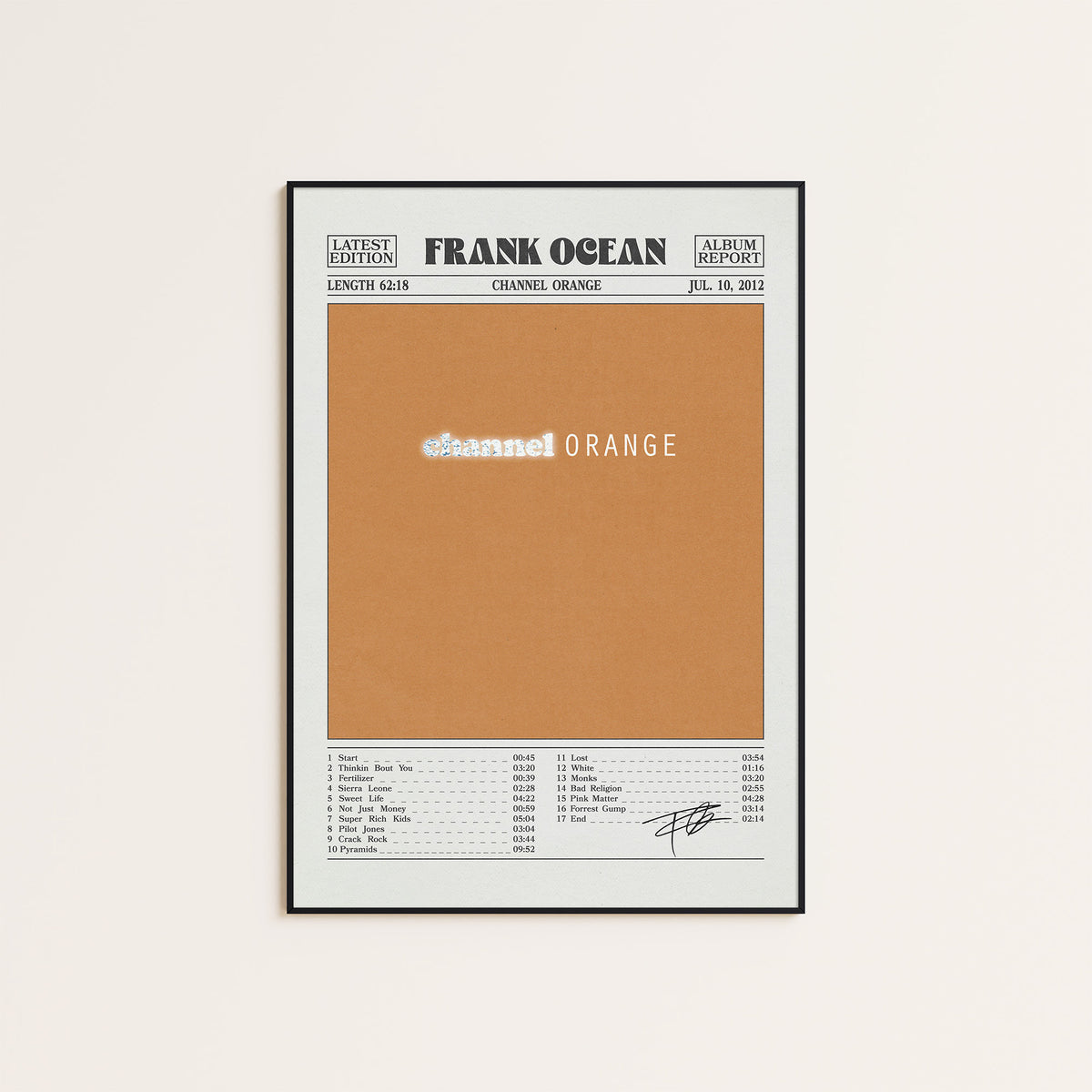Frank Ocean Channel Orange Album Report album poster — black frame display