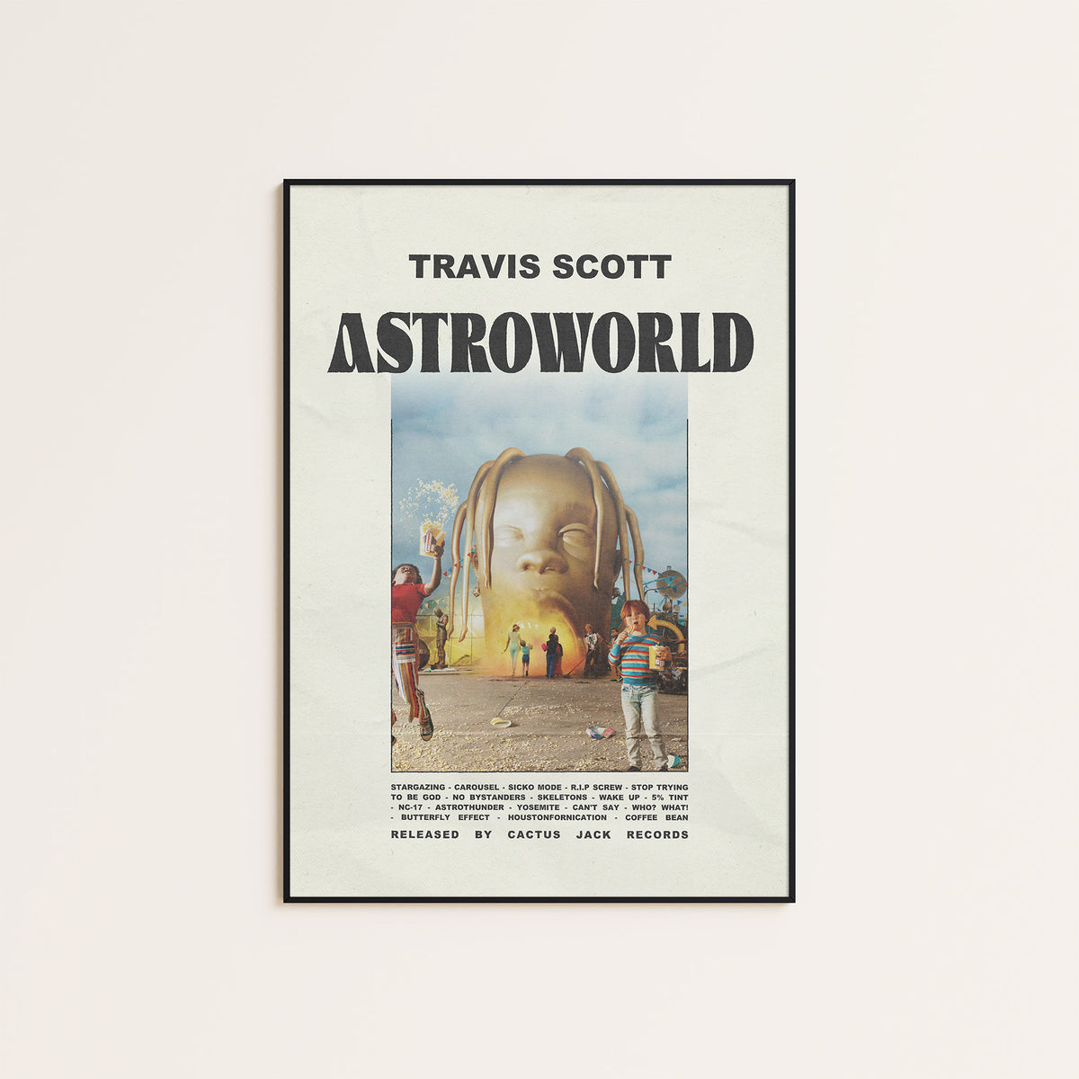 Travis Scott Astroworld newspaper poster — black frame display