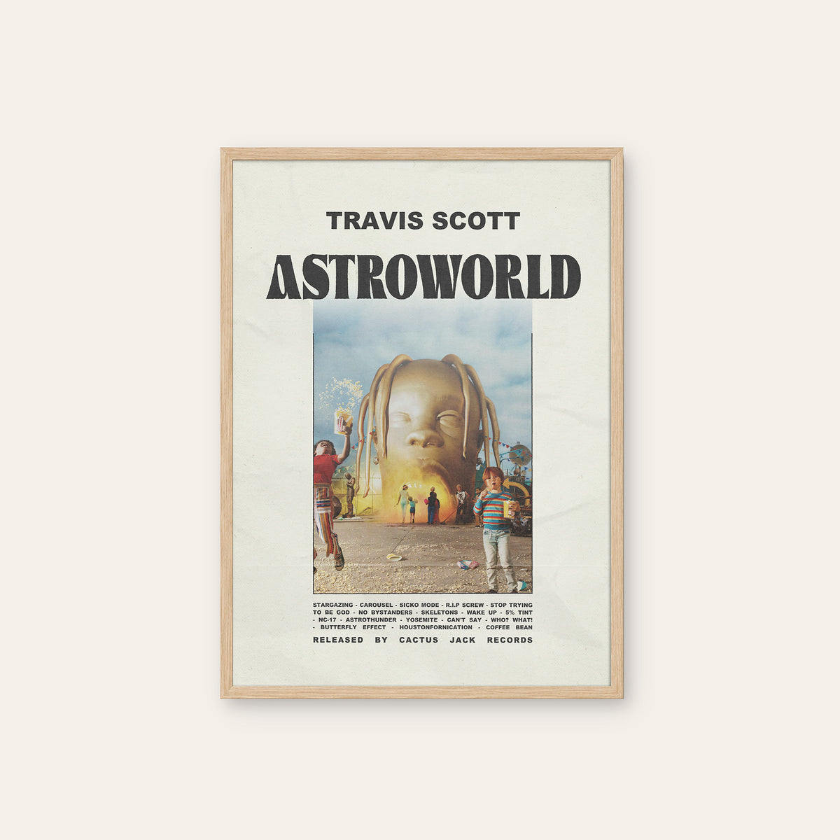 Travis Scott Astroworld newspaper poster — natural wood frame
