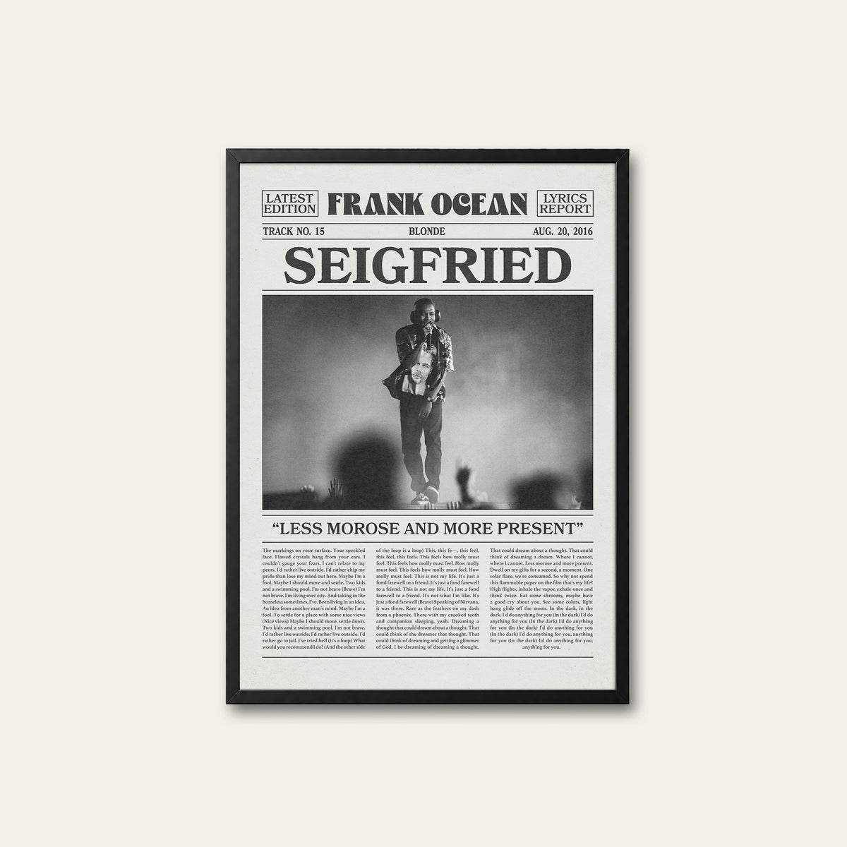Frank Ocean Seigfried newspaper poster — black frame