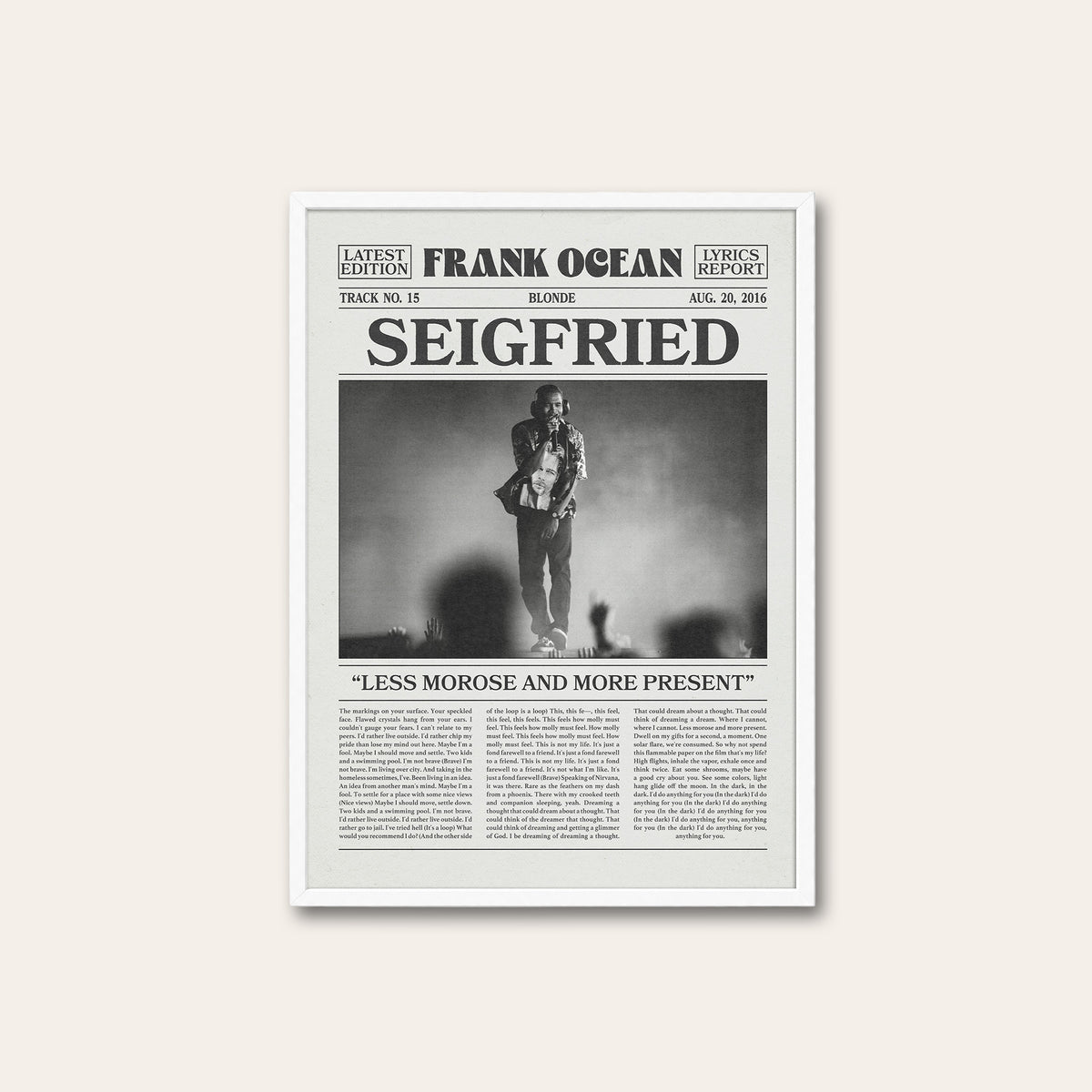 Frank Ocean Seigfried newspaper poster — white frame