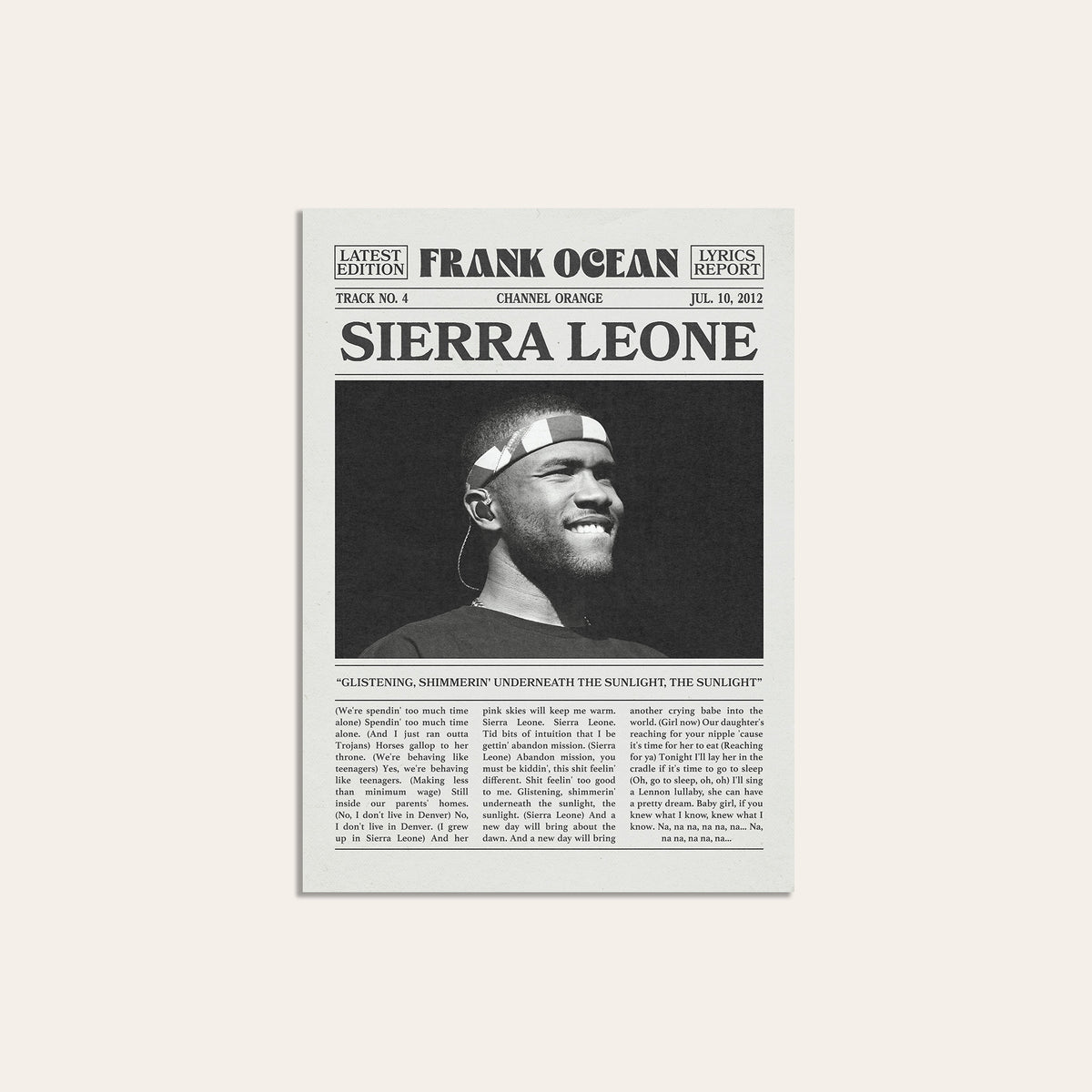 Frank Ocean Sierra Leone newspaper poster — unframed print