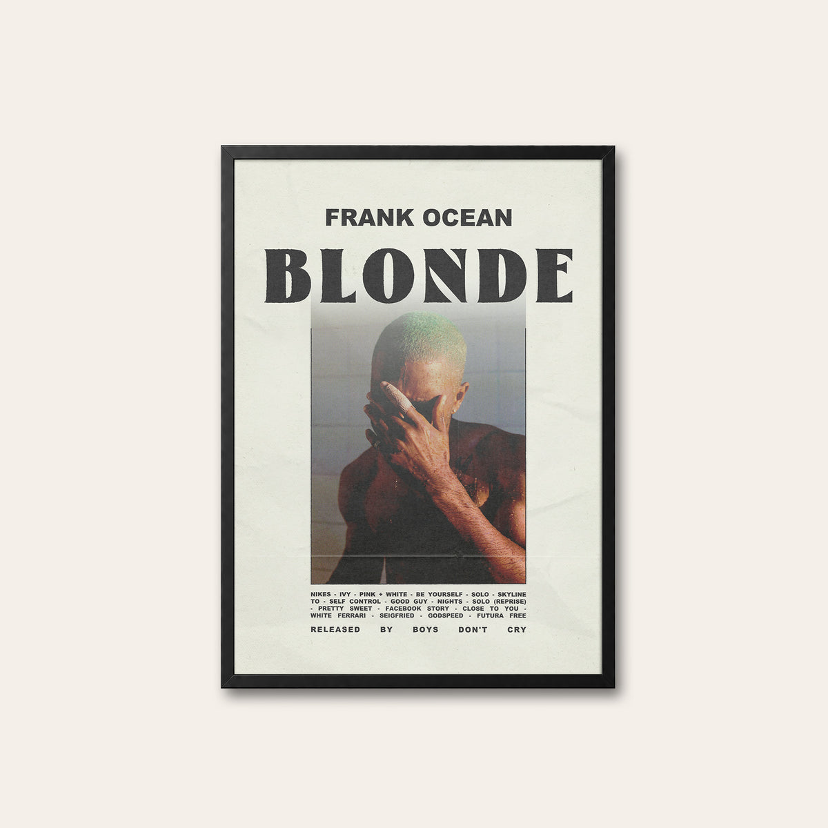 Frank Ocean Blonde Cover Portrait Edition album poster — black frame