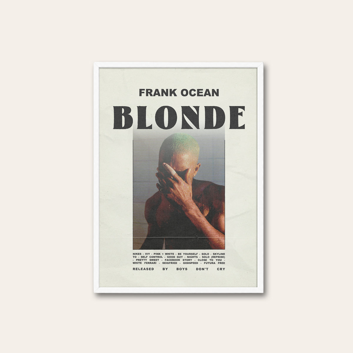 Frank Ocean Blonde Cover Portrait Edition album poster — white frame