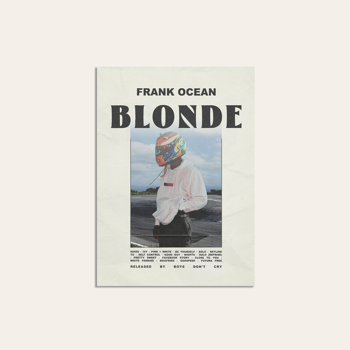 Frank Ocean Blonde Racing Helmet Edition album poster — unframed print