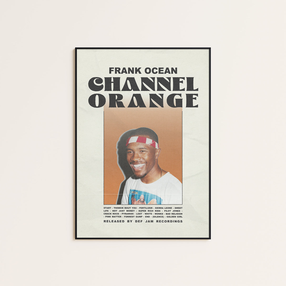 Frank Ocean Channel Orange Portrait Edition album poster — black frame display