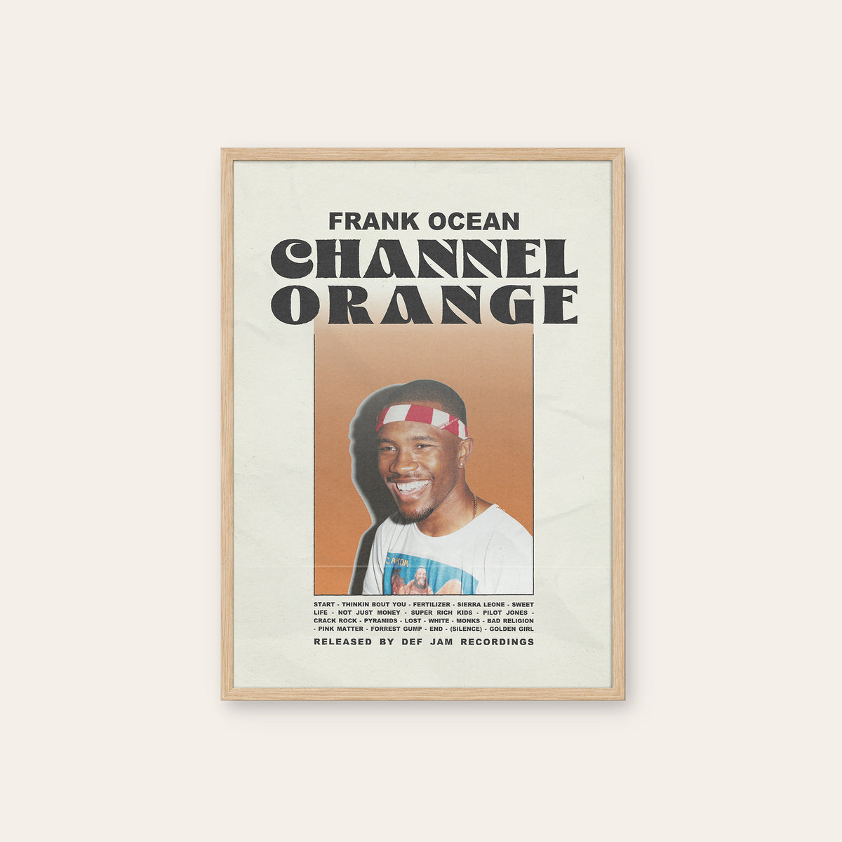 Frank Ocean Channel Orange Portrait Edition album poster — natural wood frame