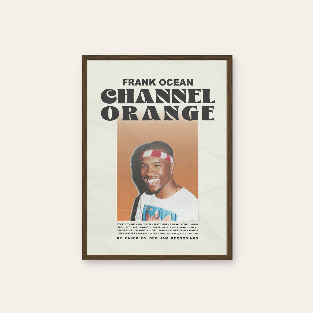 Frank Ocean Channel Orange Portrait Edition album poster — dark wood frame
