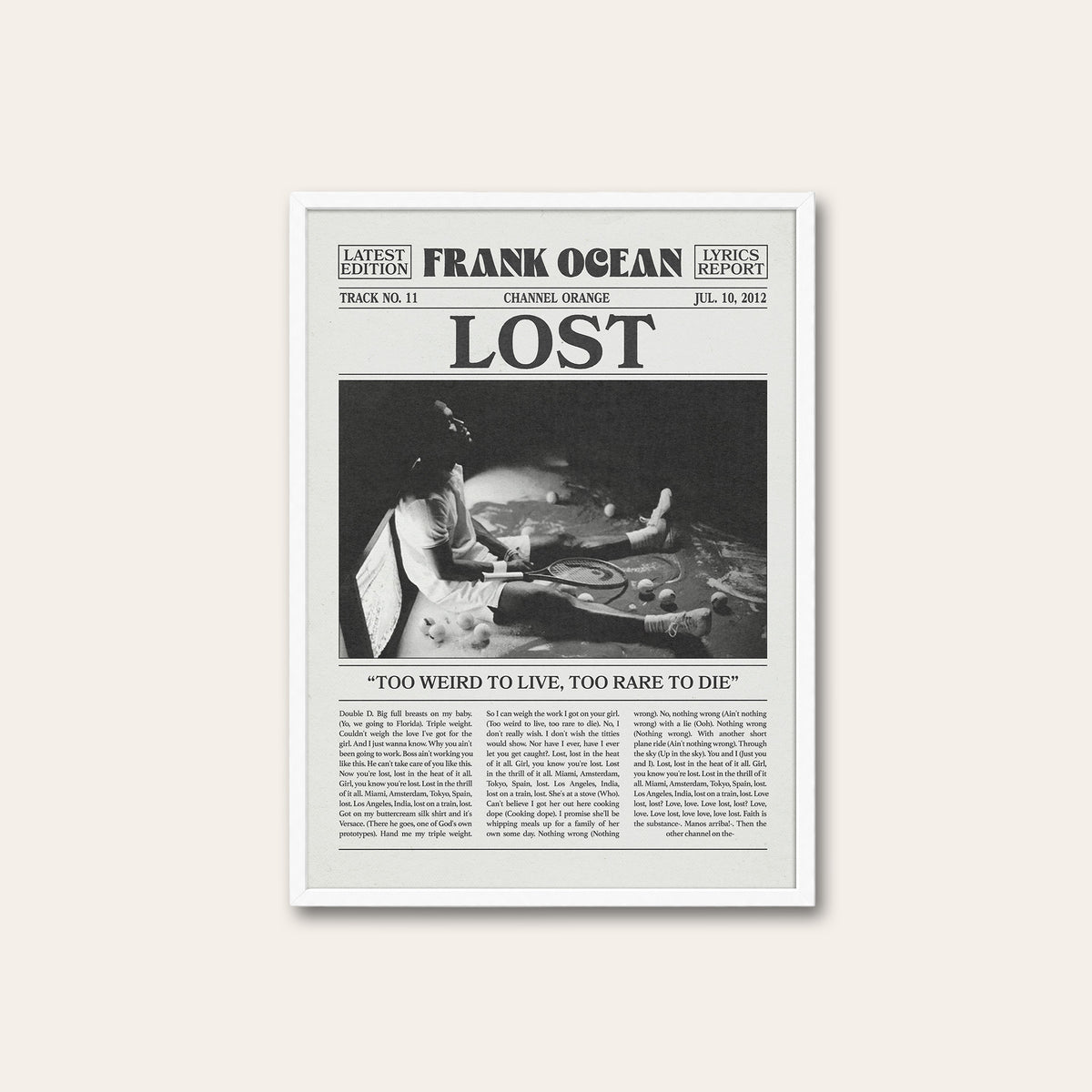 Frank Ocean Lost newspaper poster — white frame