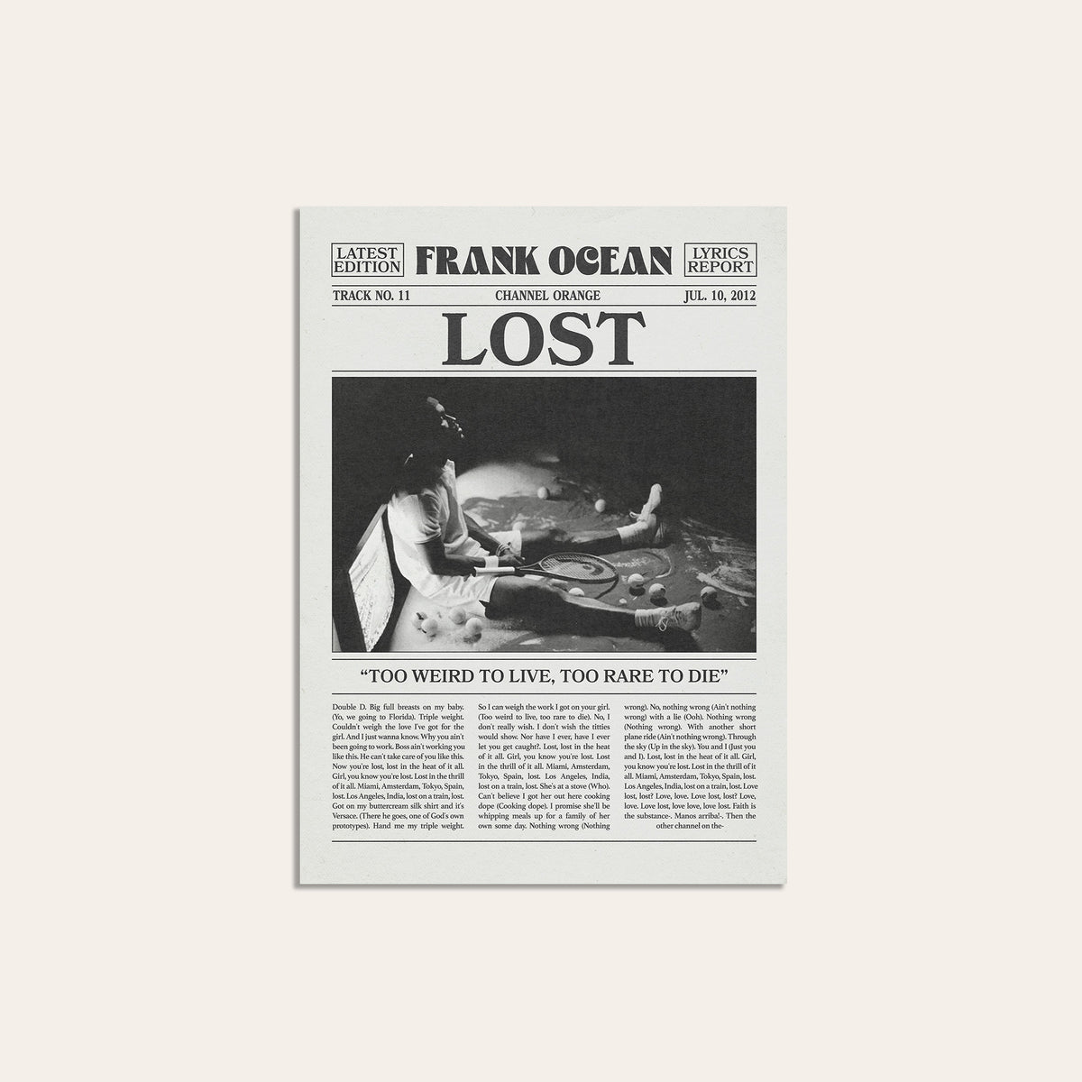 Frank Ocean Lost newspaper poster — unframed print