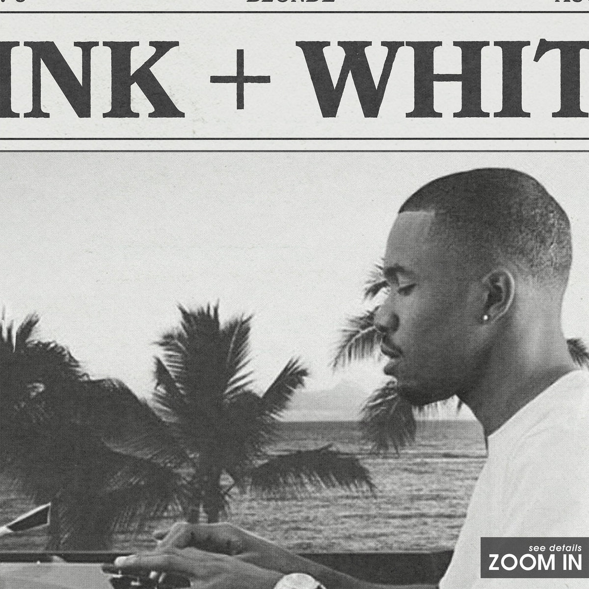 Frank Ocean Pink + White Palm Tree Portrait newspaper poster — close-up detail