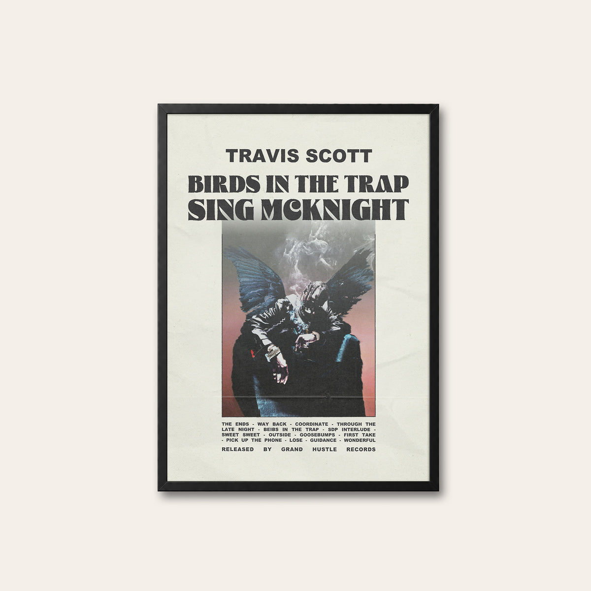 Travis Scott Birds in the Trap newspaper poster — black frame