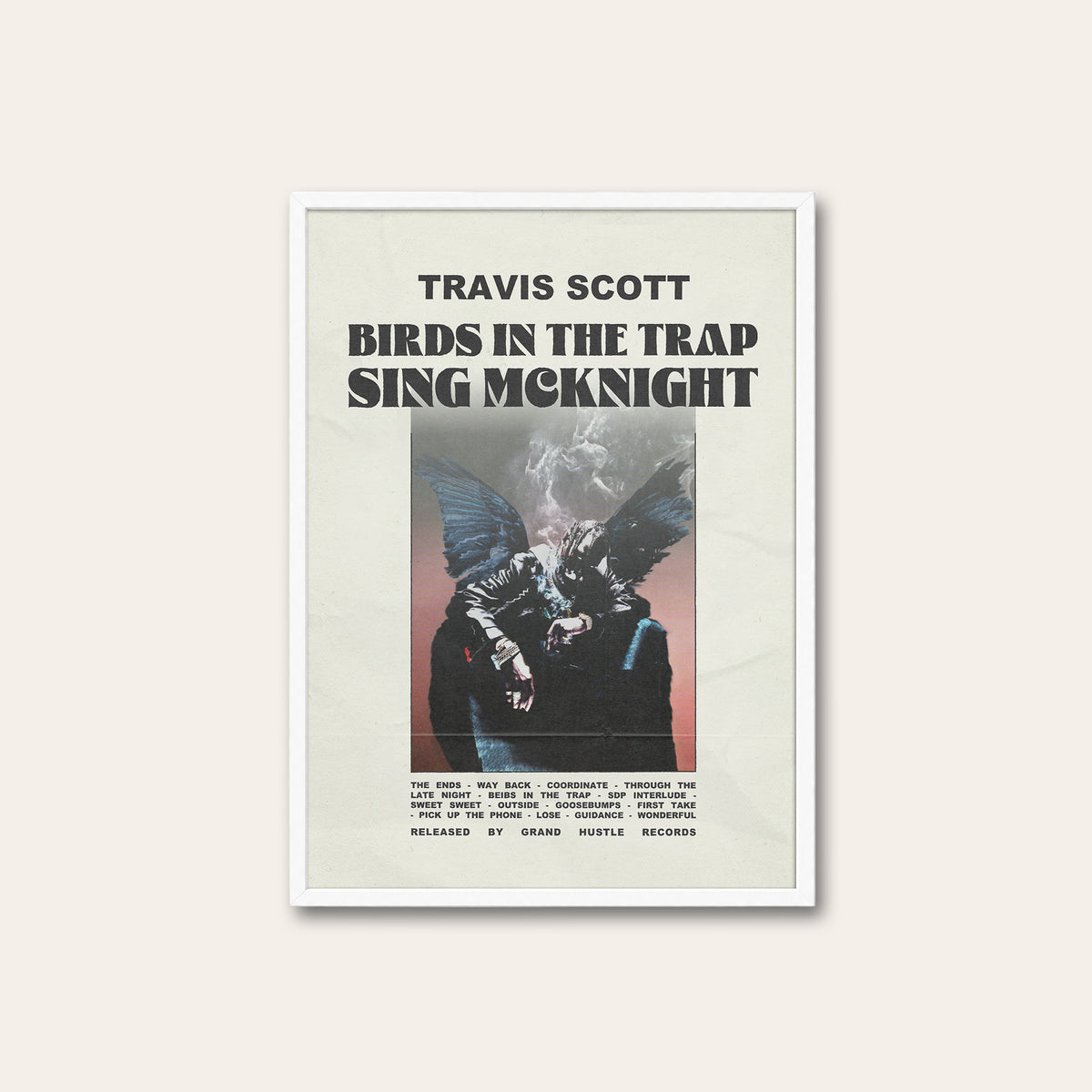 Travis Scott Birds in the Trap newspaper poster — white frame