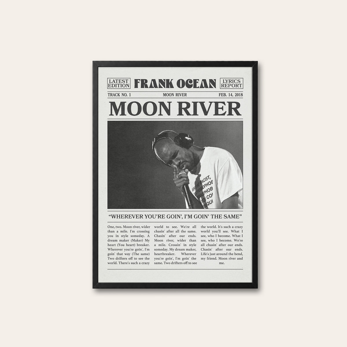 Frank Ocean Moon River newspaper poster — black frame