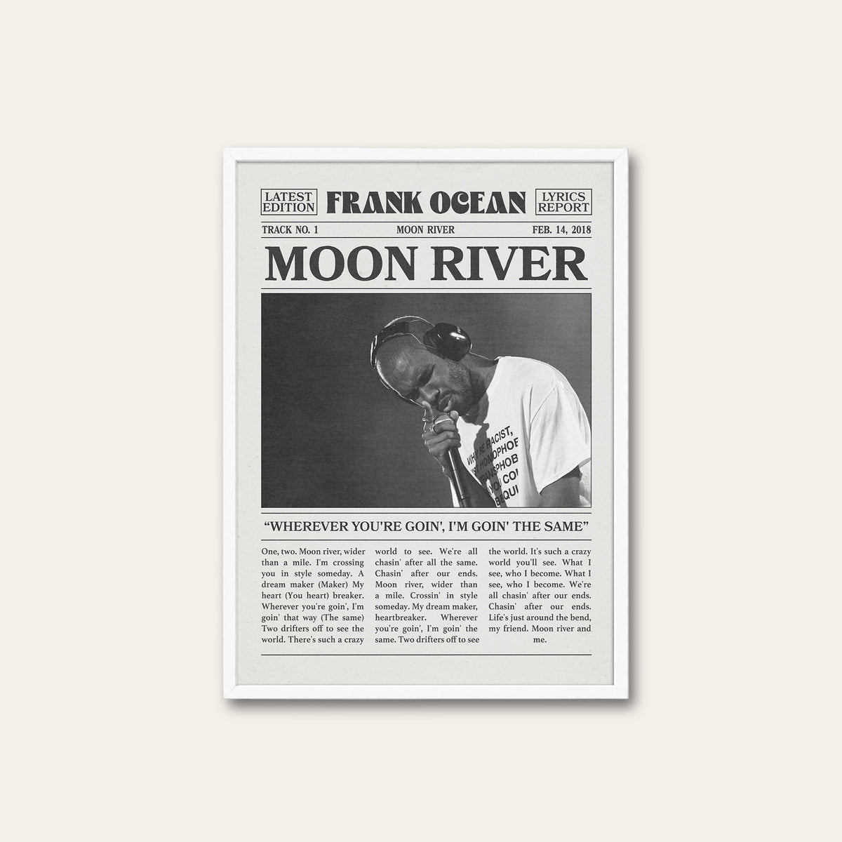 Frank Ocean Moon River newspaper poster — white frame