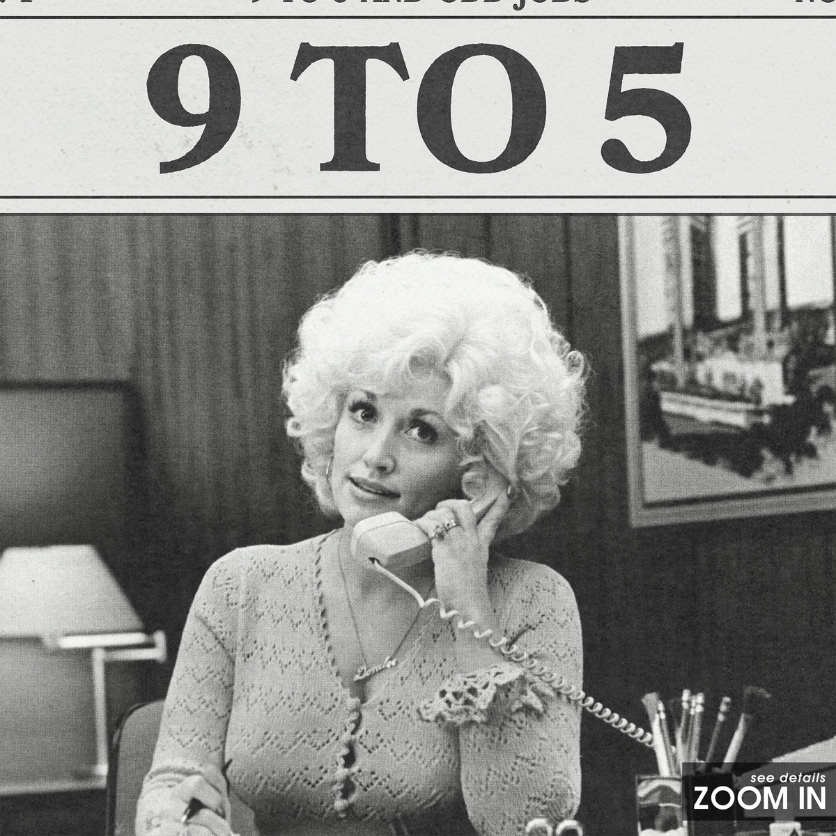 Dolly Parton 9 to 5 newspaper poster — close-up detail