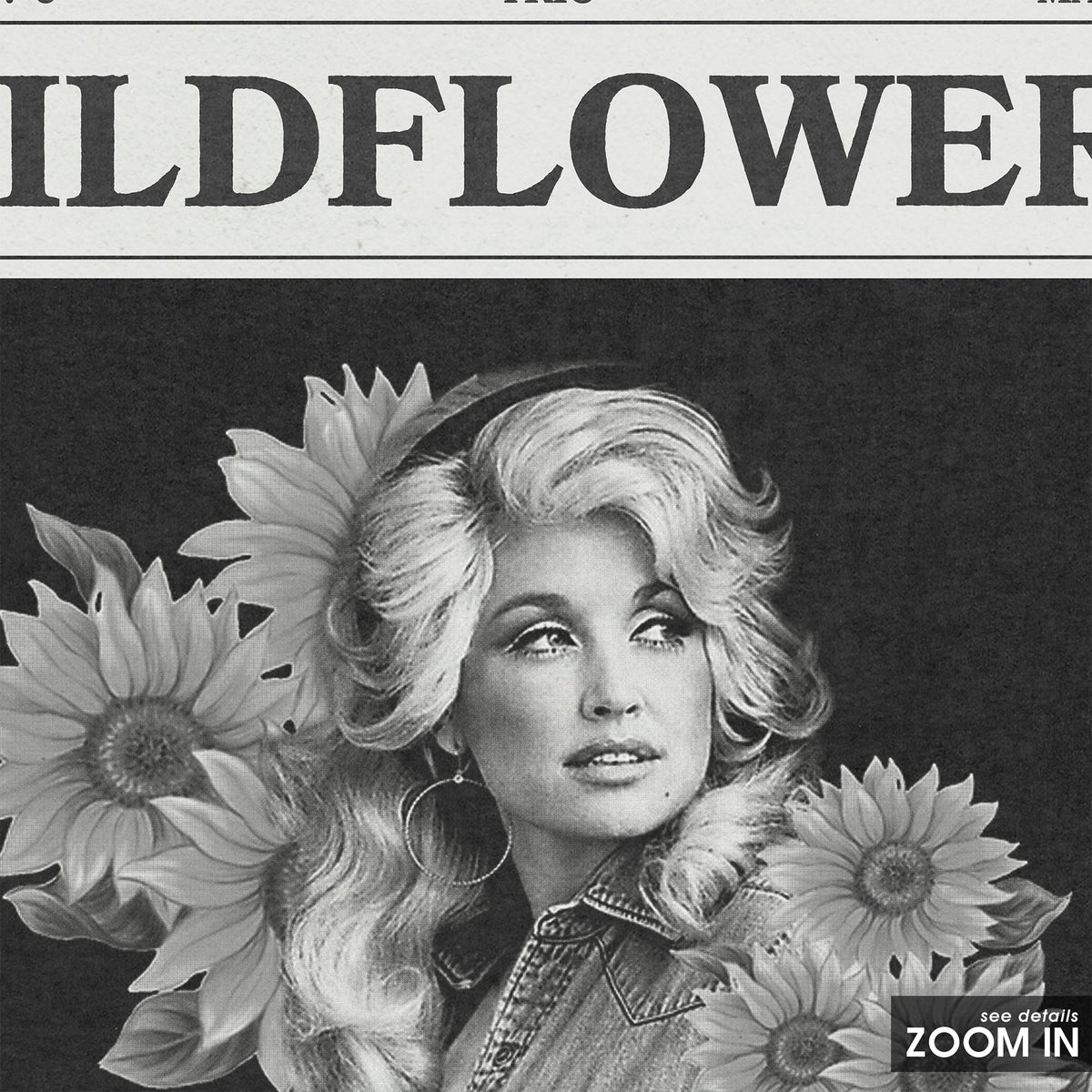 Dolly Parton Wildflowers newspaper poster — close-up detail