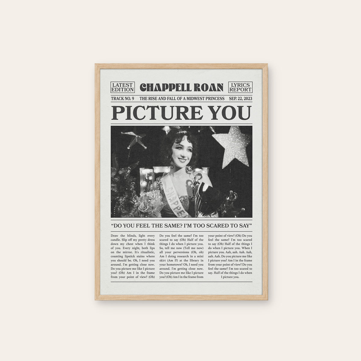 Chappell Roan Picture You newspaper poster — natural wood frame