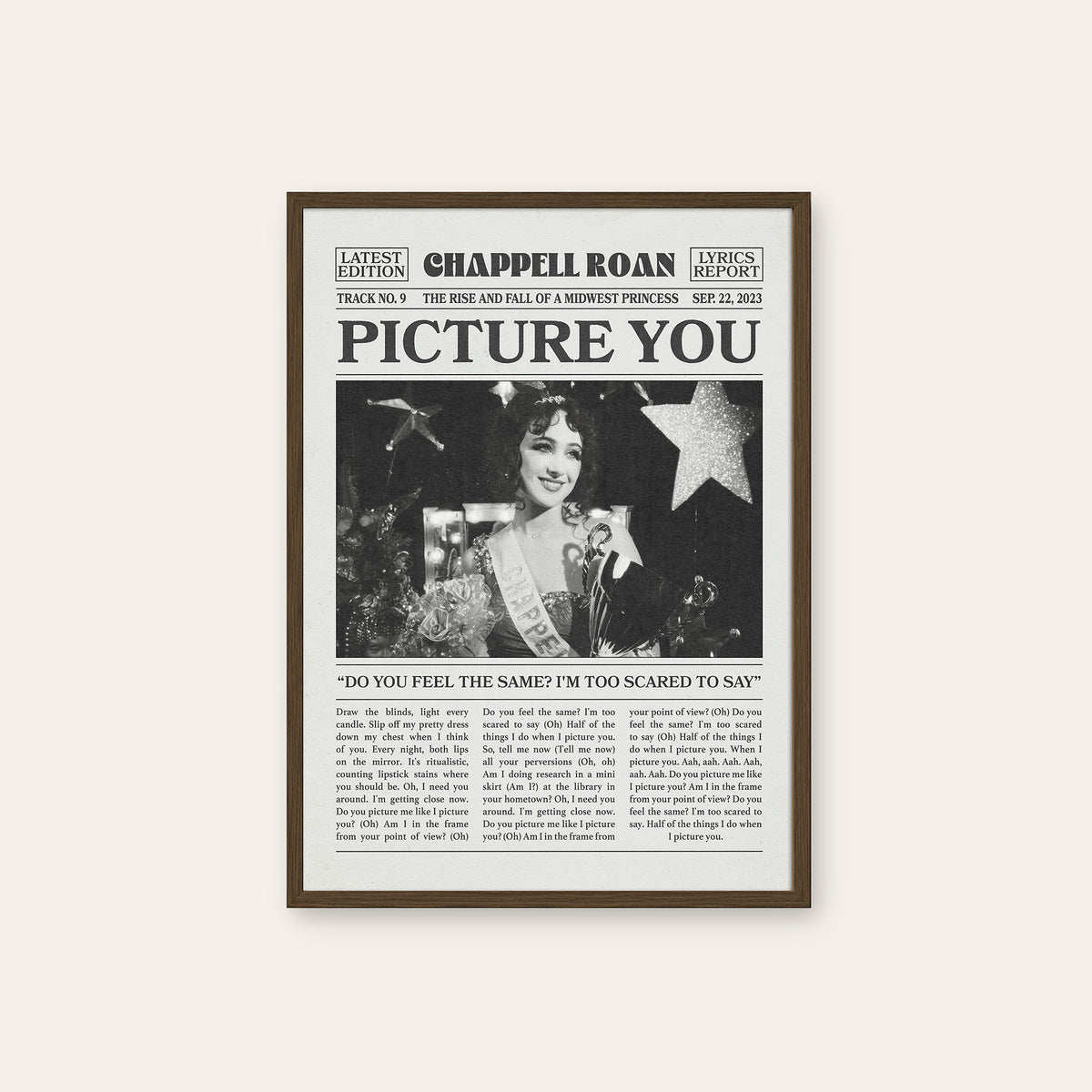 Chappell Roan Picture You newspaper poster — dark wood frame
