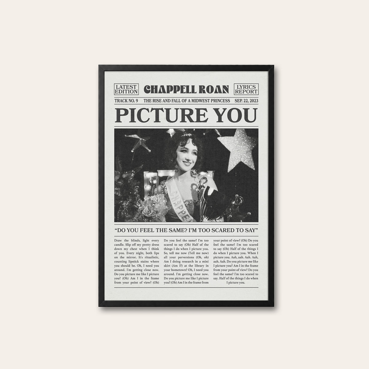 Chappell Roan Picture You newspaper poster — black frame