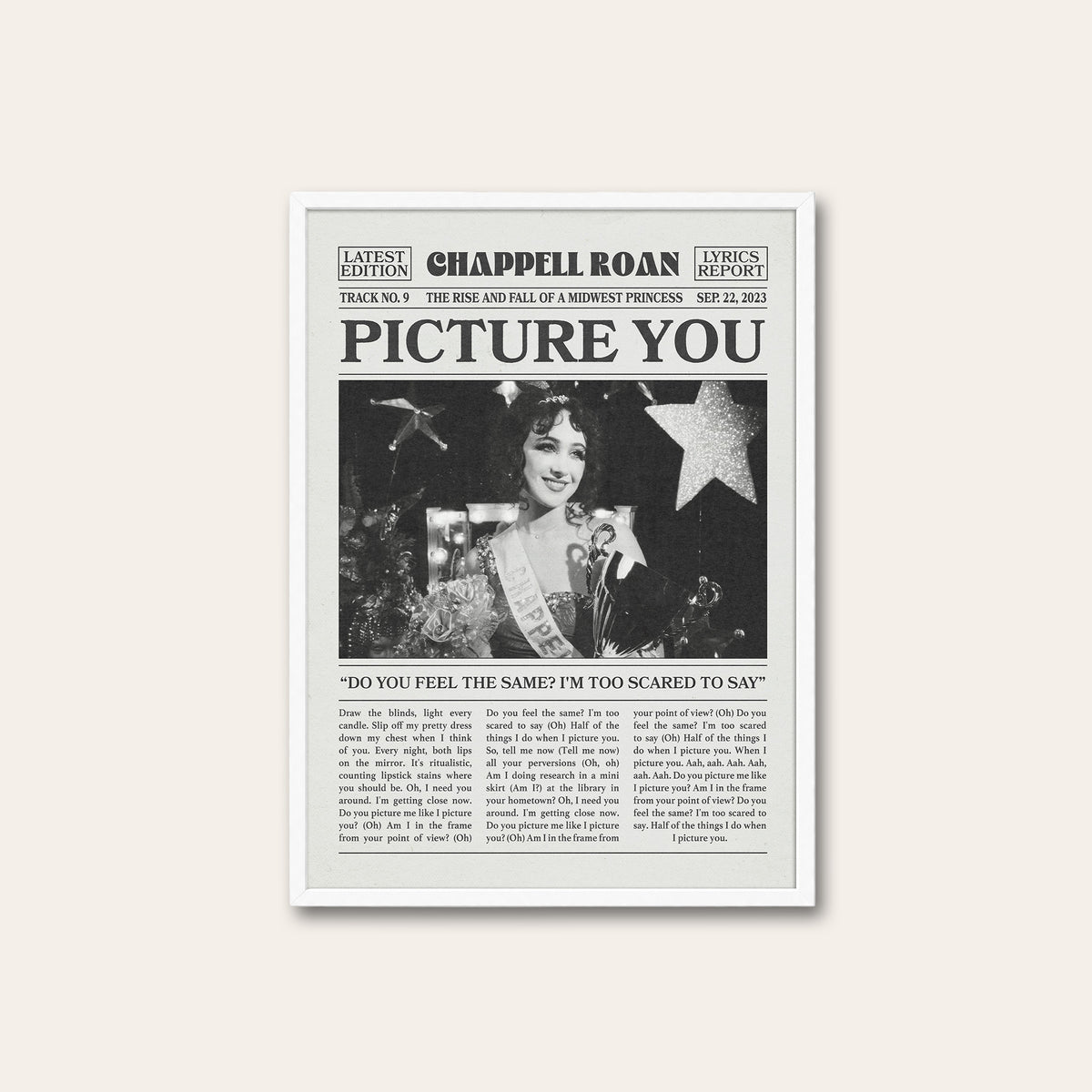 Chappell Roan Picture You newspaper poster — white frame