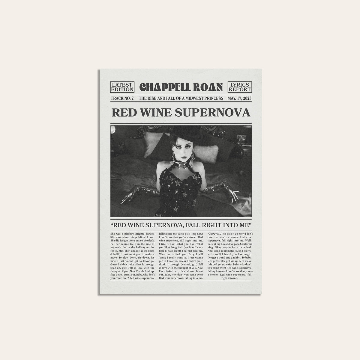 Chappell Roan Red Wine Supernova newspaper poster — unframed print