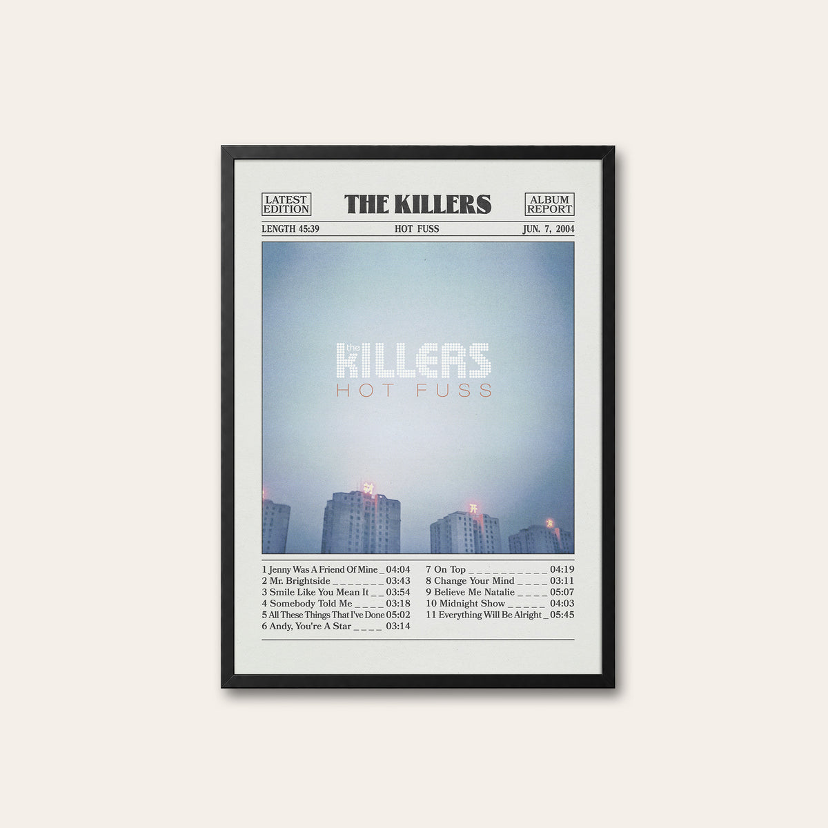 The Killers Hot Fuss newspaper poster — black frame