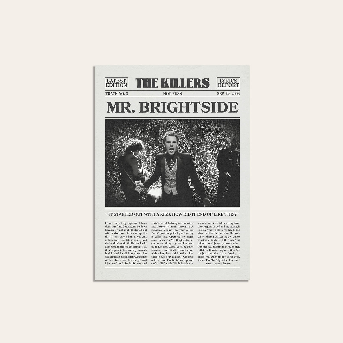 The Killers Mr. Brightside newspaper poster — unframed print