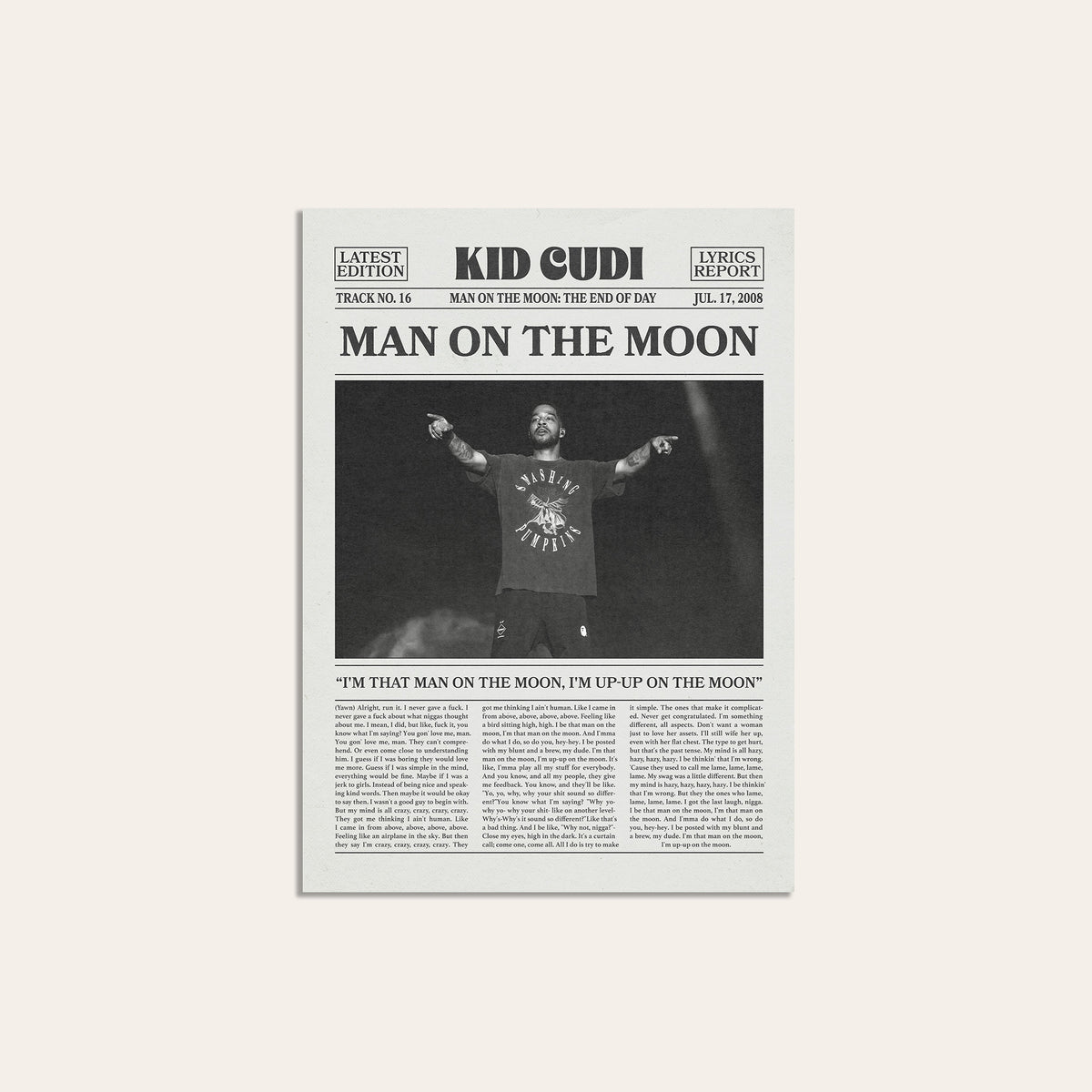 Kid Cudi Man on the Moon newspaper poster — unframed print