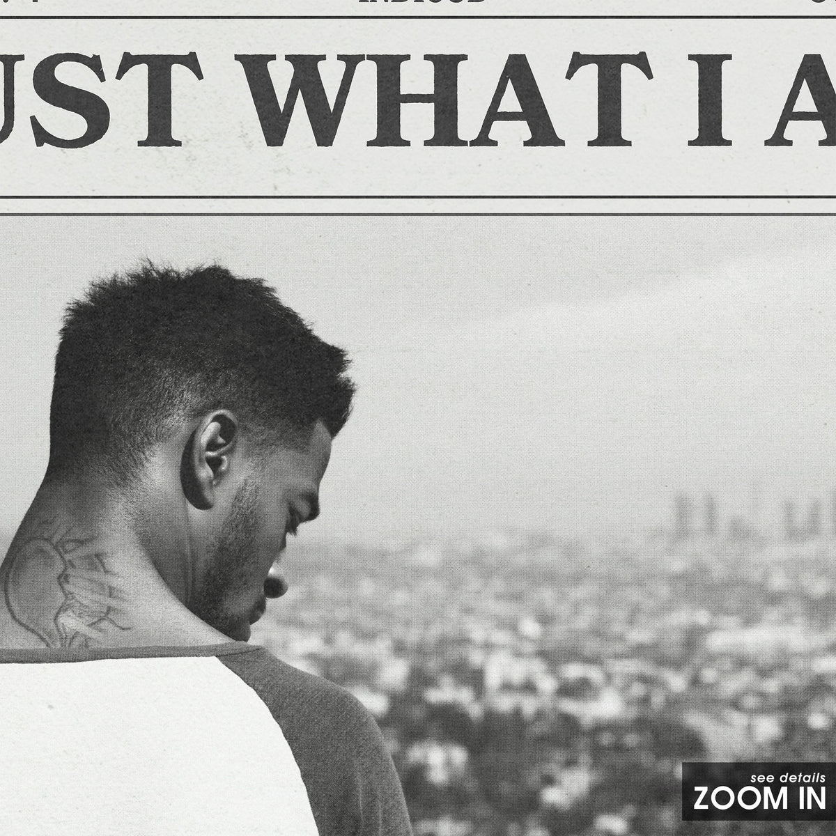 Kid Cudi Just What I Am newspaper poster — close-up detail