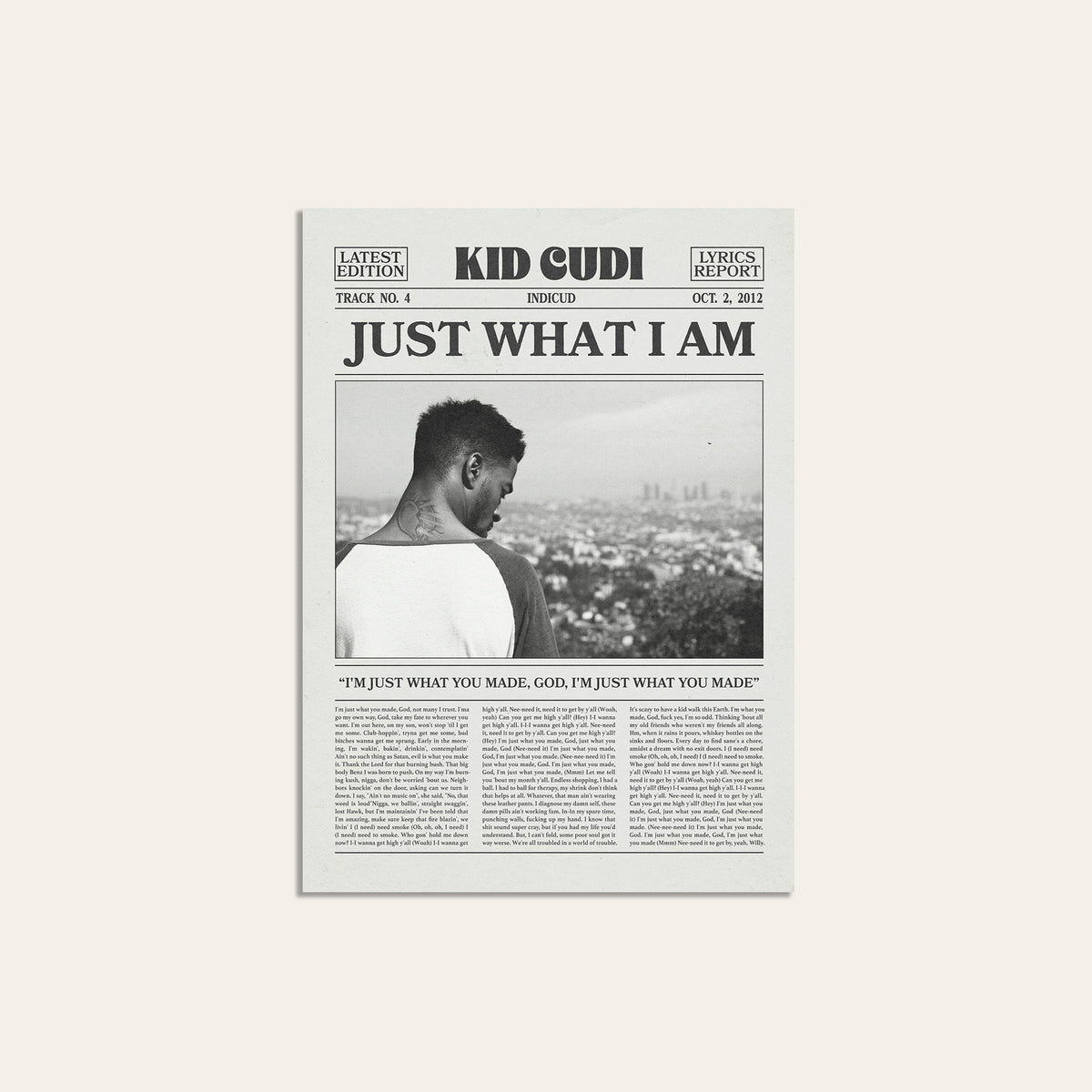 Kid Cudi Just What I Am newspaper poster — unframed print